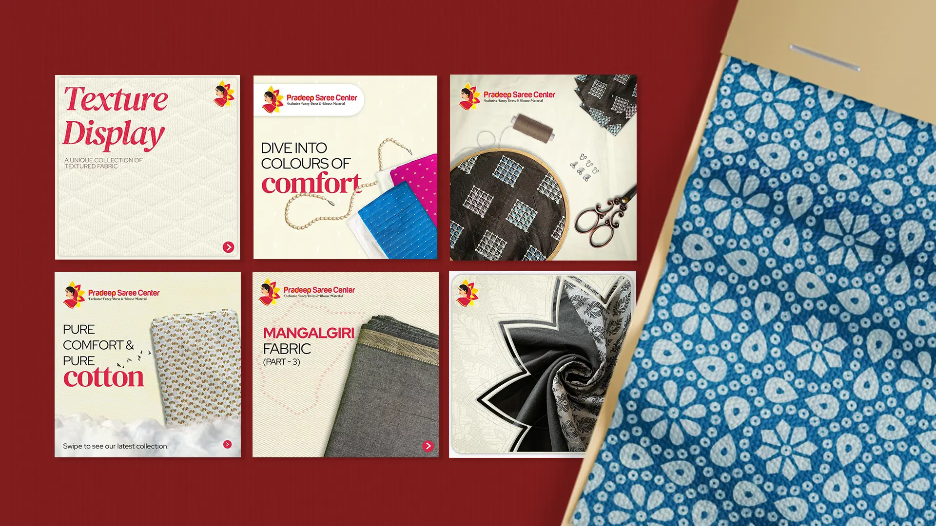 Saree brand social media design – Instagram visuals for Pradeep Saree Centre by FRWD Branding